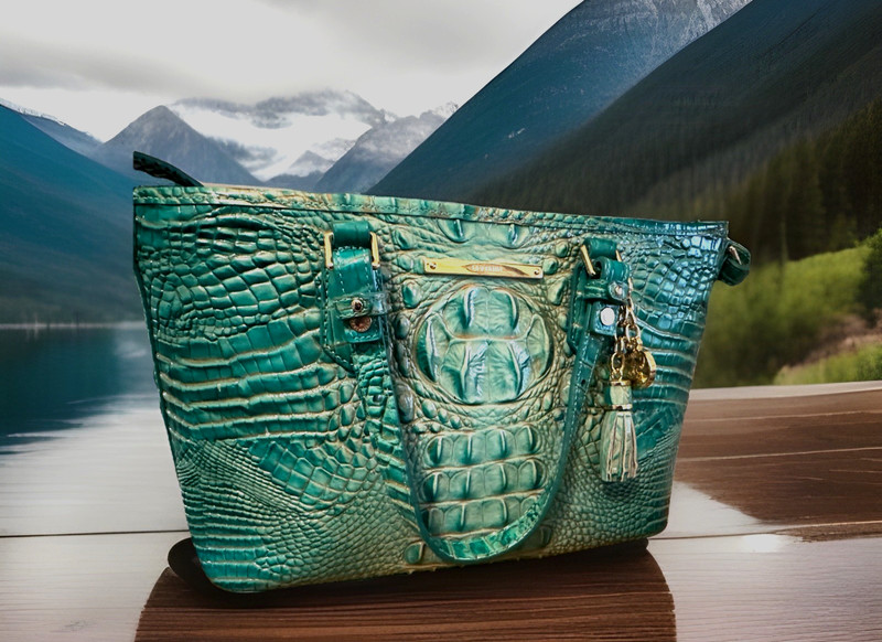 EUC BRAHMIN MINI ASHER TURQUOISE BLUE GREEN LEATHER HANDBAG w TASSEL