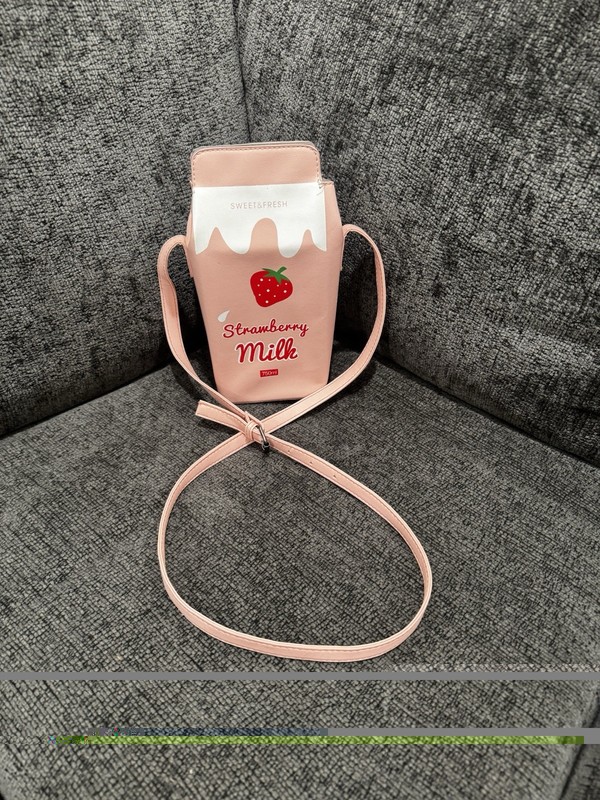 Strawberry Milk Box Crossbody Purse Bag Cute Functional , Preowned, Great Cond.