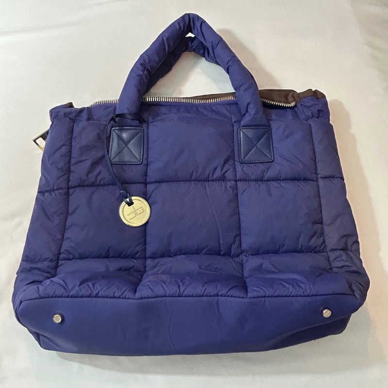 Courage B Blue Puffy Quilted Tote Bag with Gold Tone Logo Charm
