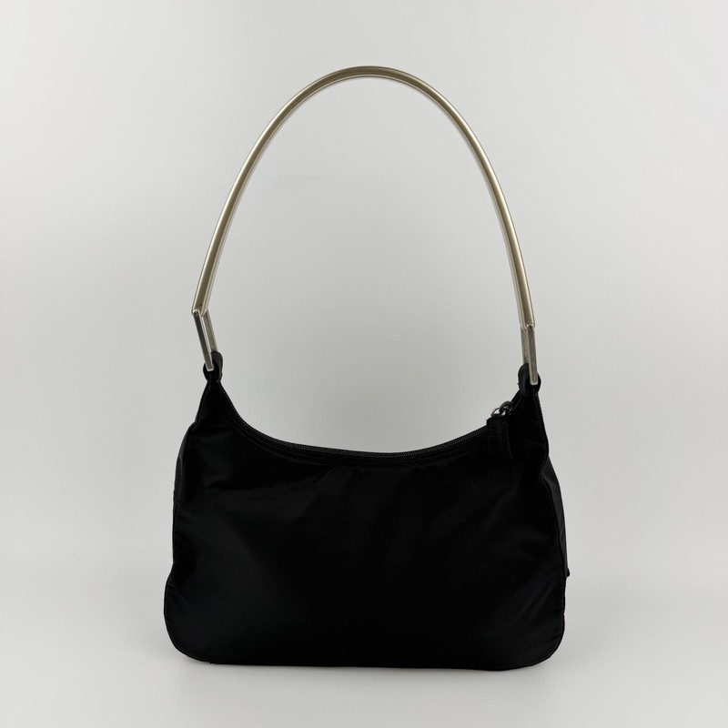 PRADA Tessuto Nylon Black Hobo Bag One Shoulder Handbag Vintage Triangle Logo
