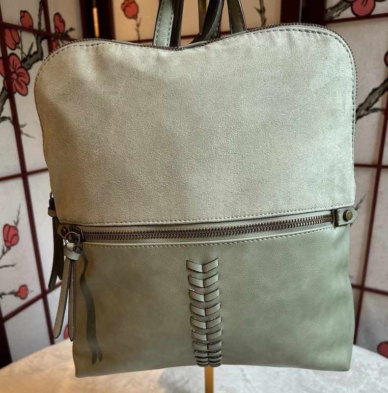 Sonoma Green Zip Backpack Purse Gold Hardware Top Handle Adjustable Strap