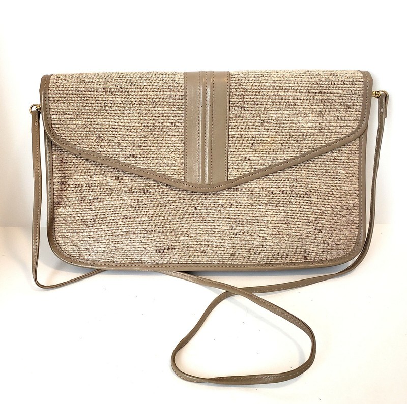 Phillippe Tan Woven Clutch/Crossbody Handbag 3 Section Magnetic Button, LNC