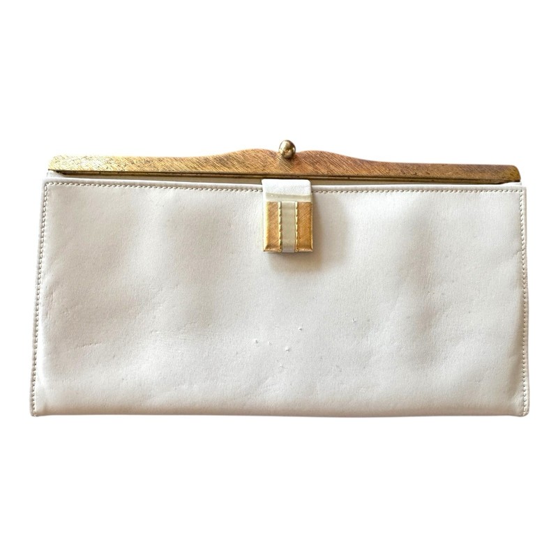 Vintage Clutch Bond Street Purse Off White Gold Kiss Lock Frame MCM w ID Case gallery