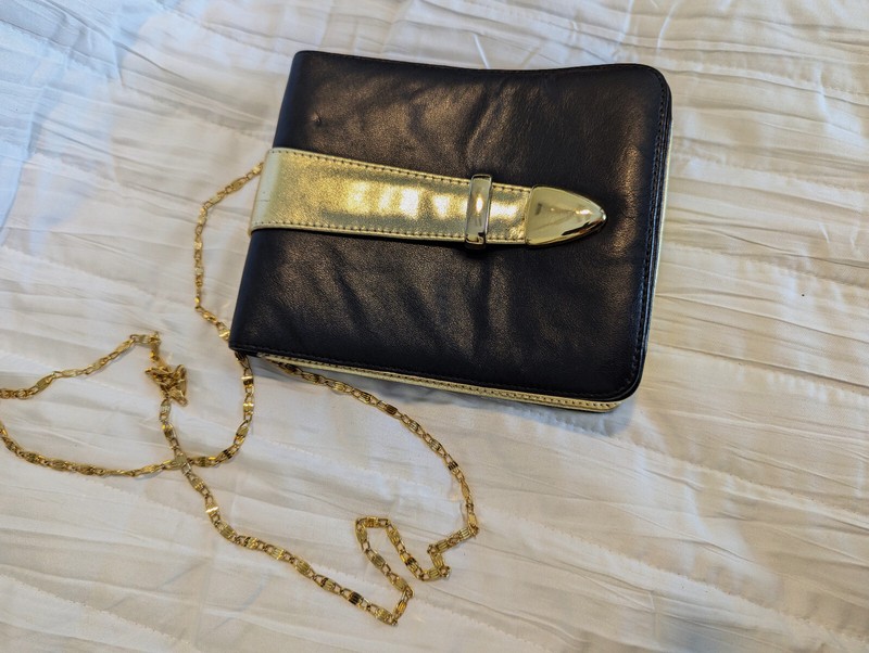 Dawli Vintage BLACK AND GOLD Leather Shoulder Bag gallery