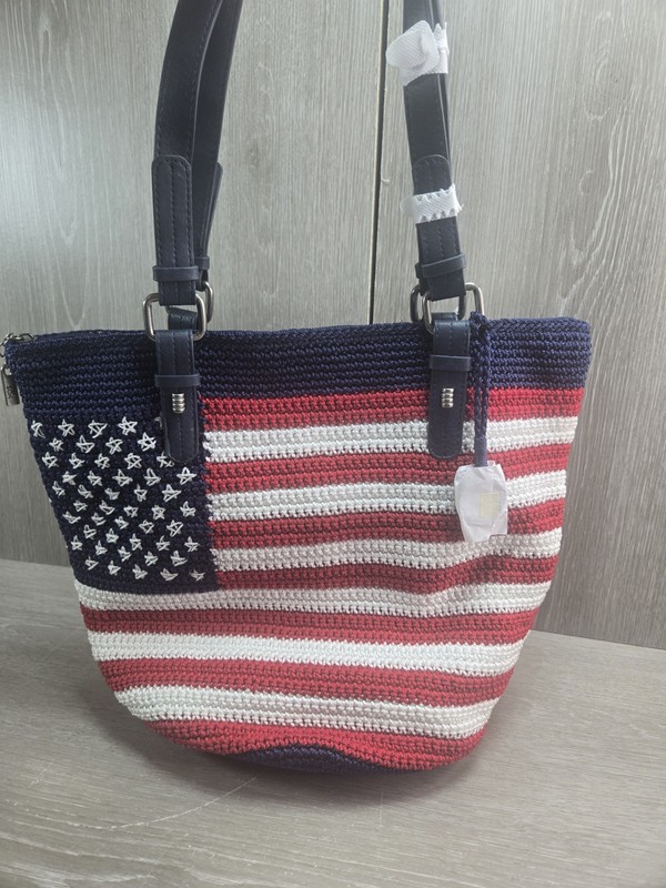 The SAK NEW NWT Hand Crochet Hobo Bohemian Patriotic July 4 American Bag Purse