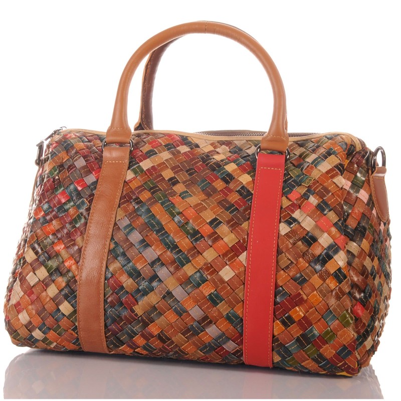 Ladies city handbag braided pachwork shoulder casual genuine leather 30689