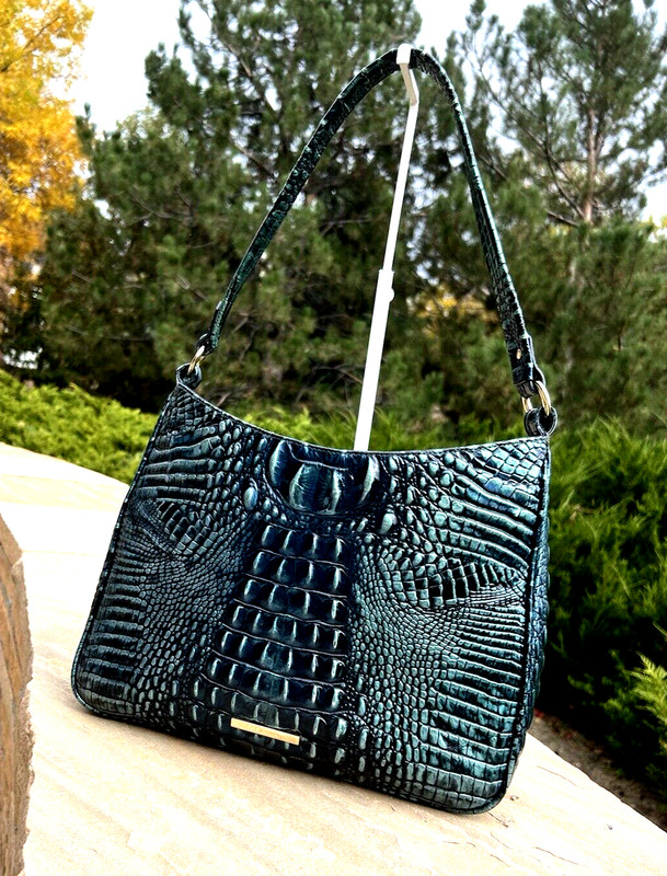 BRAHMIN NOELLE Verdigris Melbourne Croc Embossed Leather Shoulder Handbag HOBO gallery