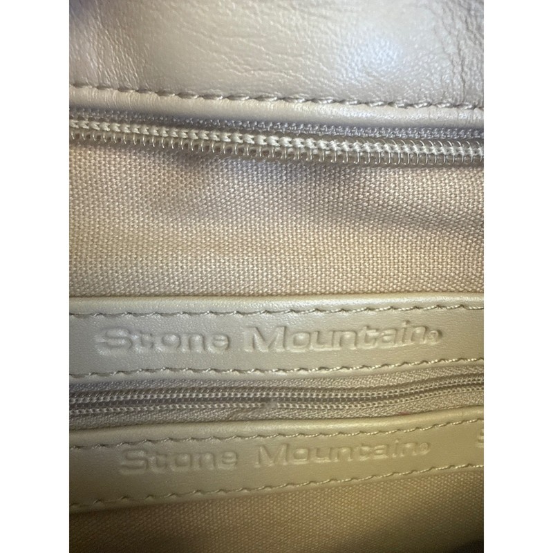 Stone Mountain Tan Leather Embossed Logo Shoulder Bag Adjustable Strap Beige gallery