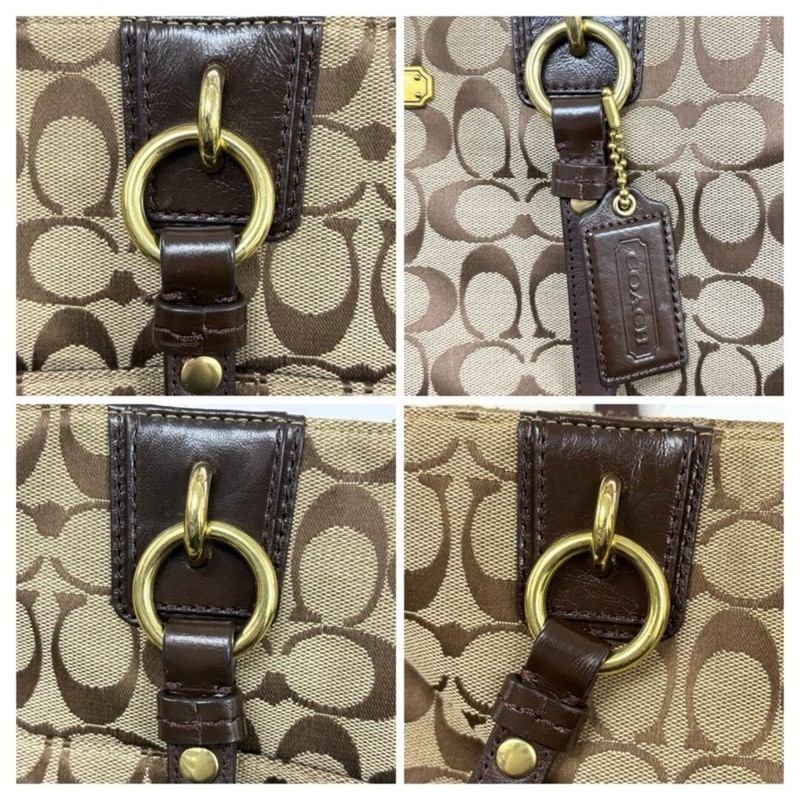 COACH Signature Shoulder Bag F19388 Beige Dark Brown Canvas Leather Tote Bag Lad gallery