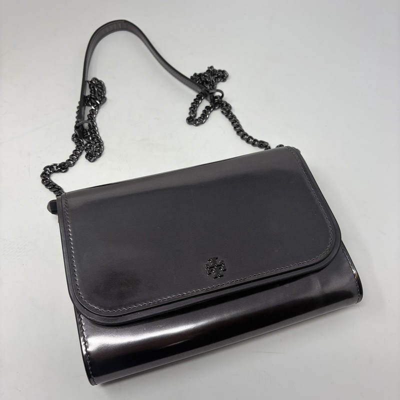 Tory Burch Emerson Patent Chain Wallet Gunmetal Metallic Crossbody gallery