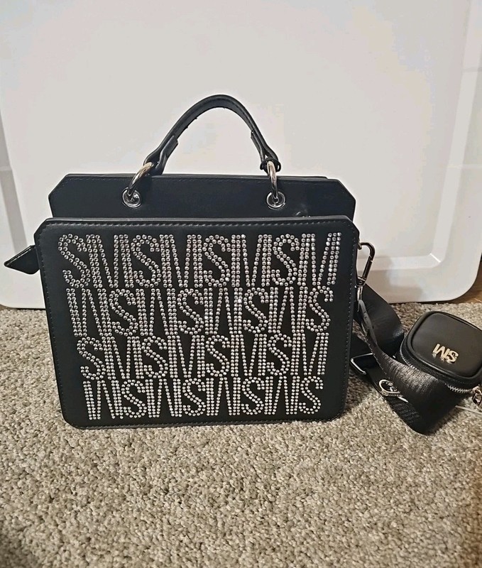 Steve Madden Bevelyn Rhinestone Logo Silver Satchel gallery