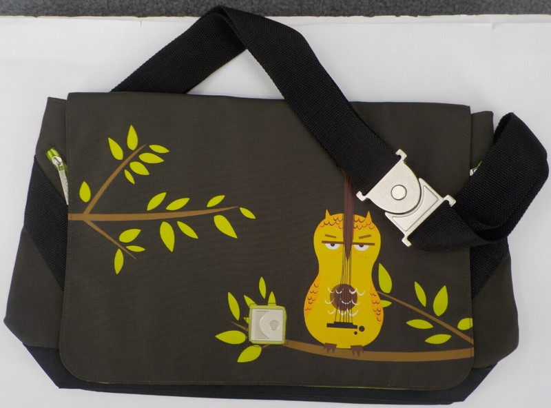 GAMA-GO MESSENGER BAG GREEN BLACK GUITAR OWL TREES LEAVES BUCKLES POCKETS NWD