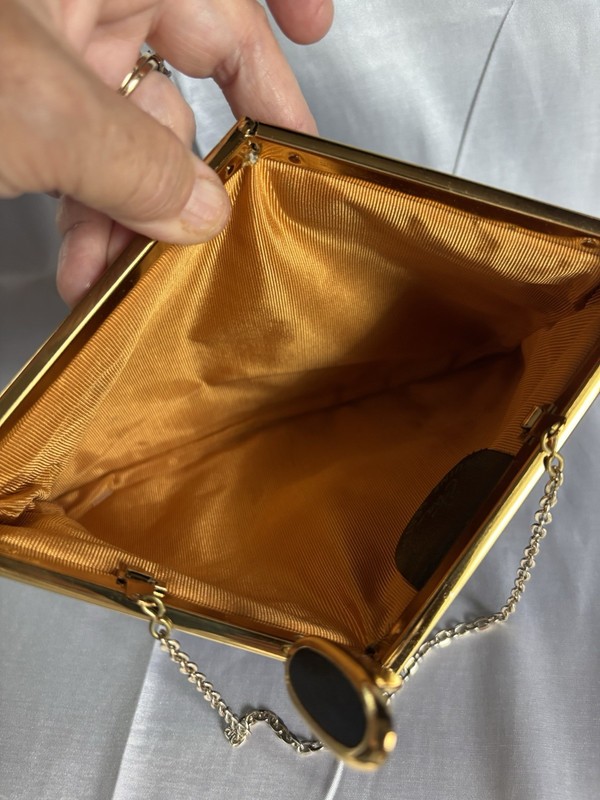 Vtg Etra Genuine Leather Clutch Bag Purse Black Hinge Flip ClaspChain Strap READ gallery
