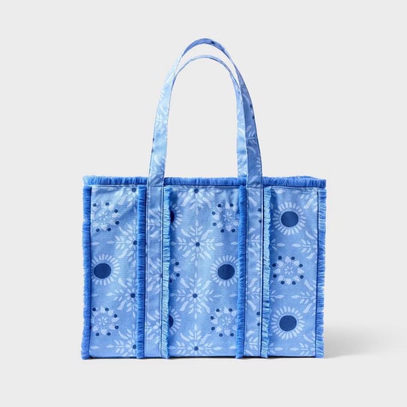 Star Medallion Fringe Canvas Tote Bag Blue – Roller Rabbit
