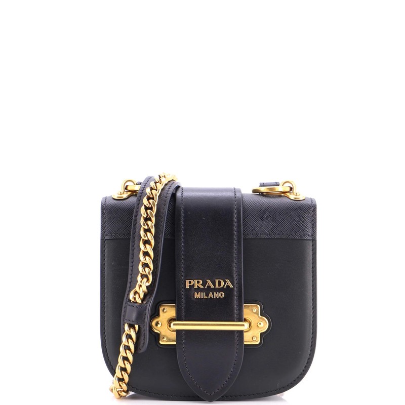 Prada Cahier Chain Rounded Crossbody Bag City Calf and Saffiano Small