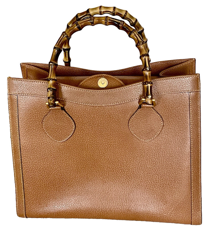 GUCCI VINTAGE DIANA BAMBOO HANDBAG BROWN LEATHER 30cm x 35cm *AS IS*
