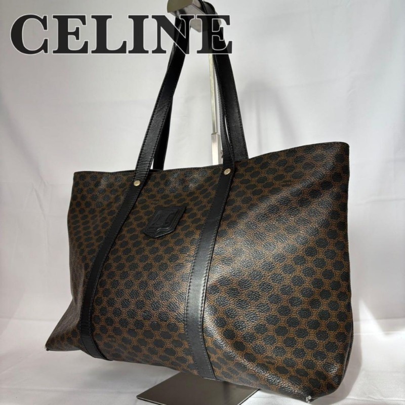 CELINE Vintage Macadam Triomphe Large Tote Bag Shoulder Purse Brown Leather