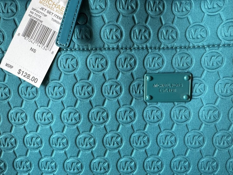 New w/tags MICHAEL Michael Kors Emerald Blue Embossed fabric tote bag