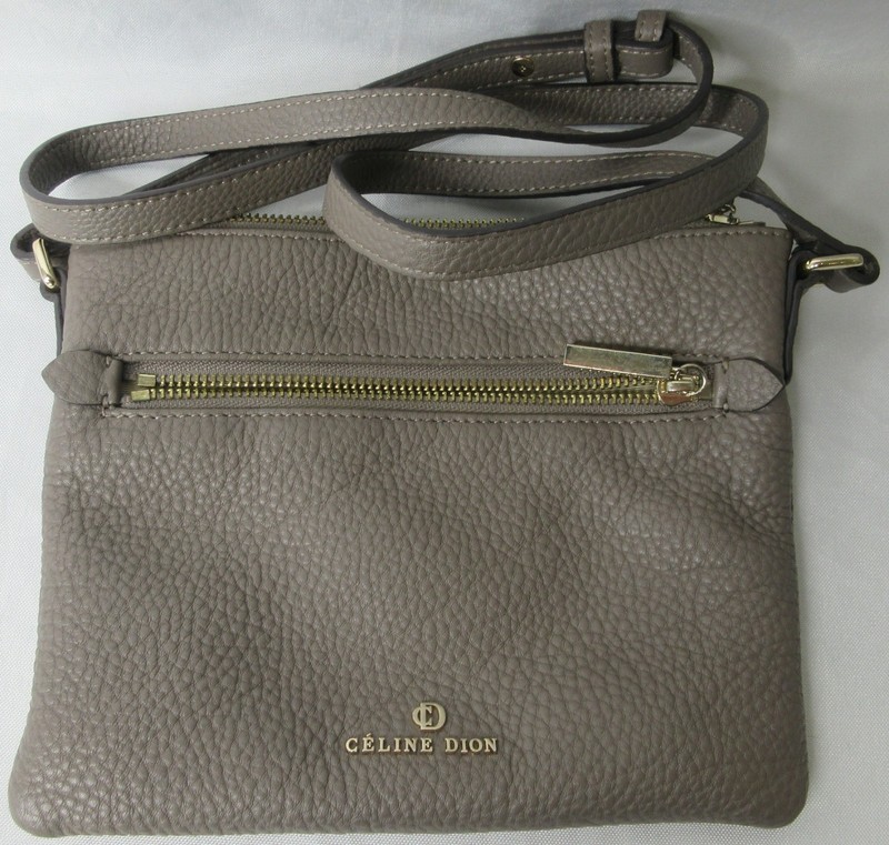 Celine Dion Adagio Gray Shoulder Crossbody Bag Pebbled Leather Small MSRP $188