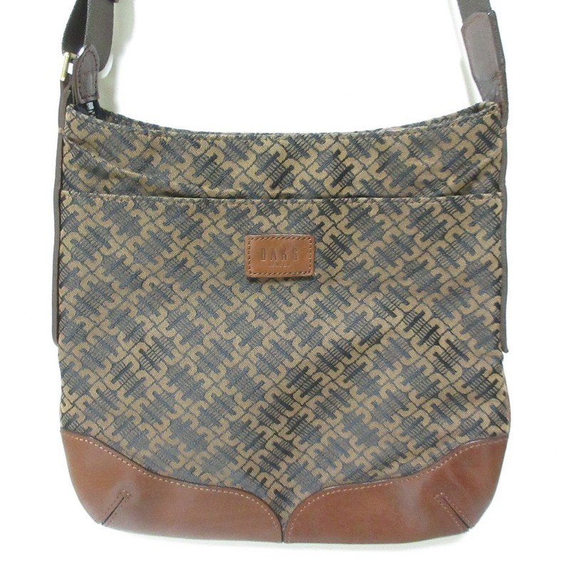 DAKS Canvas Leather Combination Shoulder Bag Brown Women USED