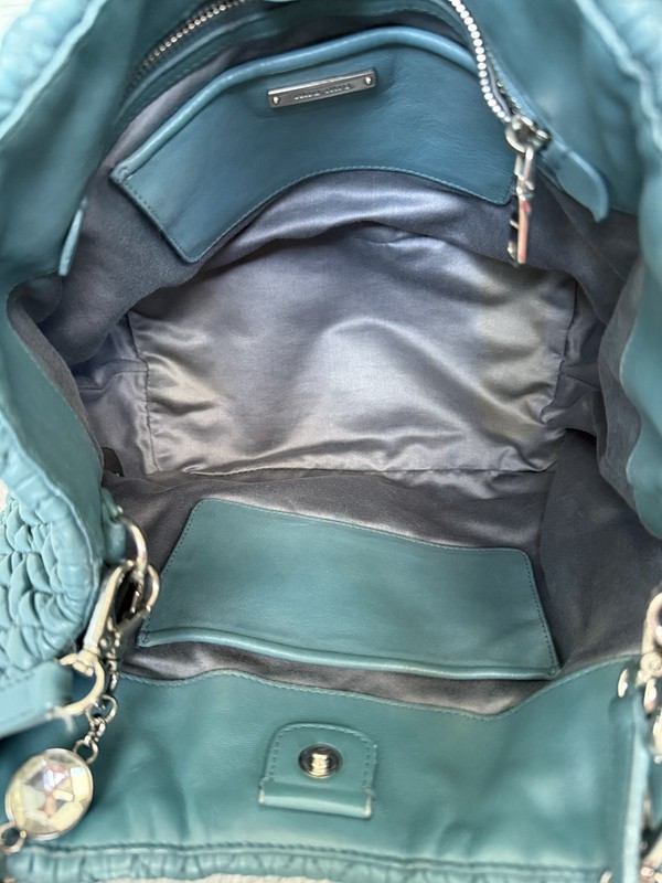 Miu Miu Matelasse Crystal Convertible Tote Teal Leather Both Straps COA gallery