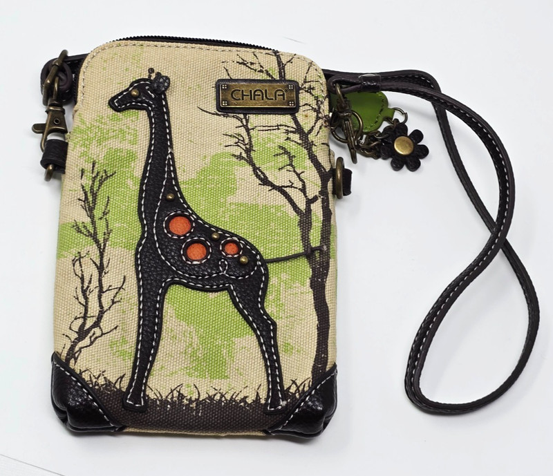 Chala Crossbody Cellphone Bag Giraffe Appliqué Canvas 7 1/4 x 4 3/4 Mint