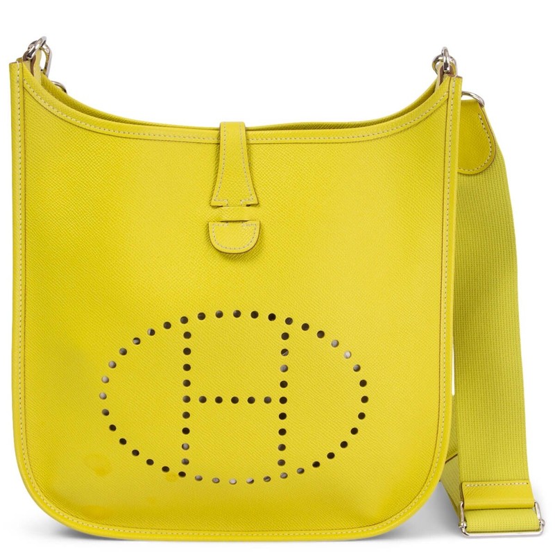 67340 auth HERMES Lime yellow Epsom leather EVELYNE 29 Crossbody Bag