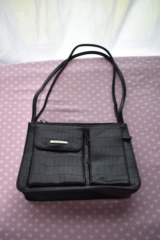 Rosetti 10×7 in Faux Crocodile Skin Black Purse w/ 2 Zip Pockets & Double Straps