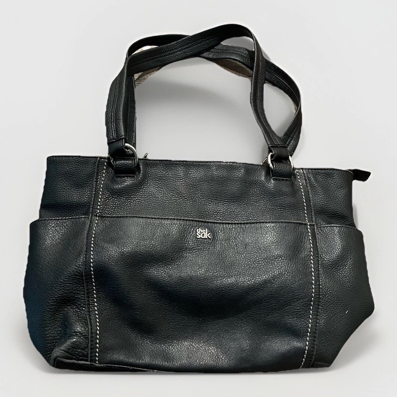 The Sak Black Soft Pebbled Grain Leather Zip Tote Shoulder Bag
