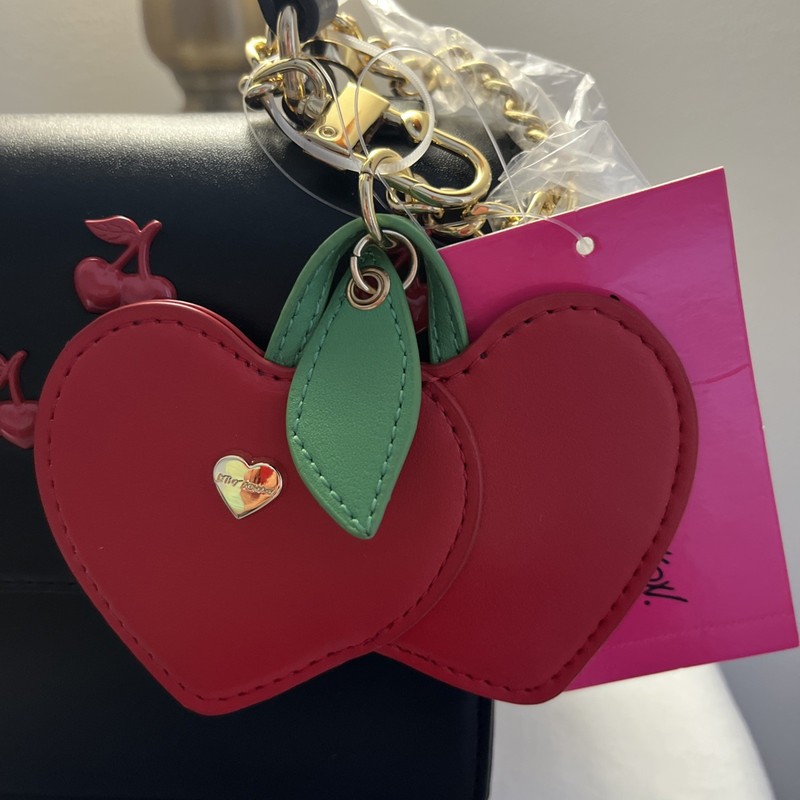 🍒Betsey Johnson Viral Red Cherries & Red Heart, Black Crossbody Purse, NWT!🍒 gallery