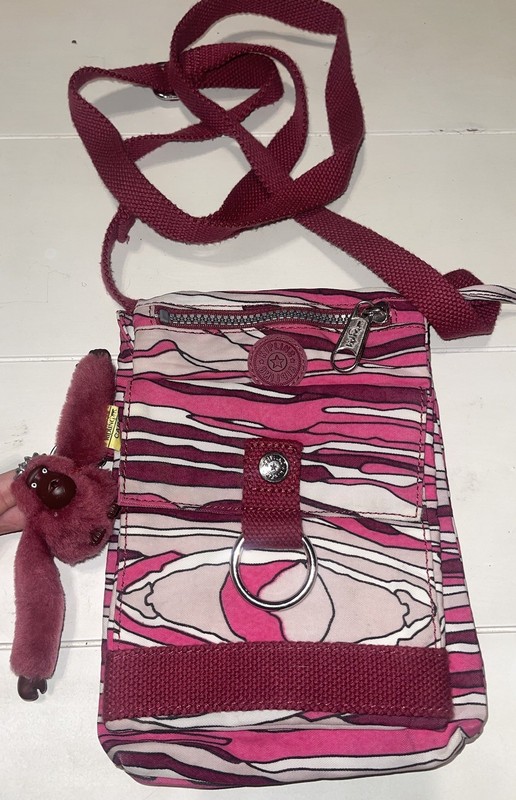Kipling Lancelot Shoulder Bag Burgundy/pink/white With Monkey Keychain
