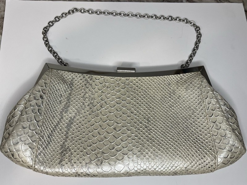 New York & Company Silver-Tone ChainClutch Evening Bag Faux Snakeskin Texture