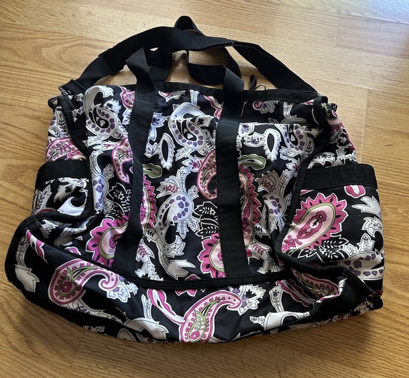 Tyler Rodan Duffle Bag Black Background Front & Side Pockets 20” X 15”