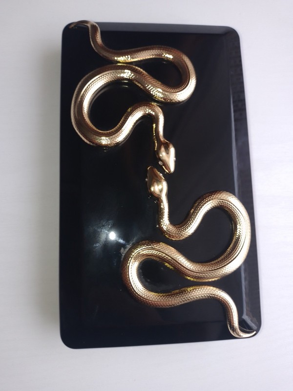 Kilian Clutch Case Black ENAMEL TWO GOLD Snakes Swarovski Eye Original snake