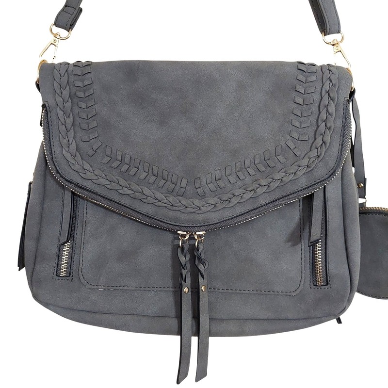 Unbranded Dark Gray Faux Leather Adjustable Strap Shoulder Bag EUC