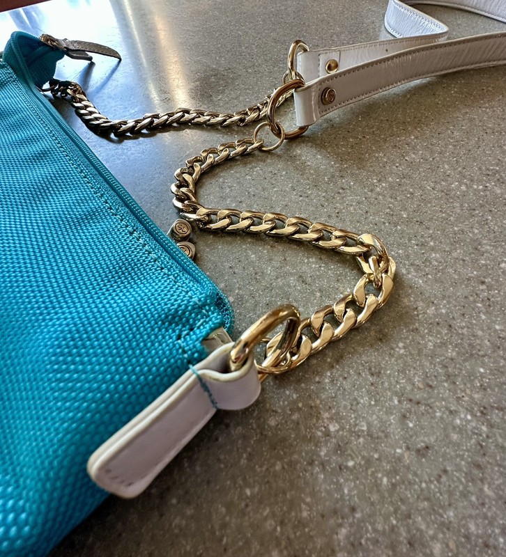JPK PARIS 75 Teal, Lime Green and White Crossbody Bag Purse Gold Metal NWOT gallery