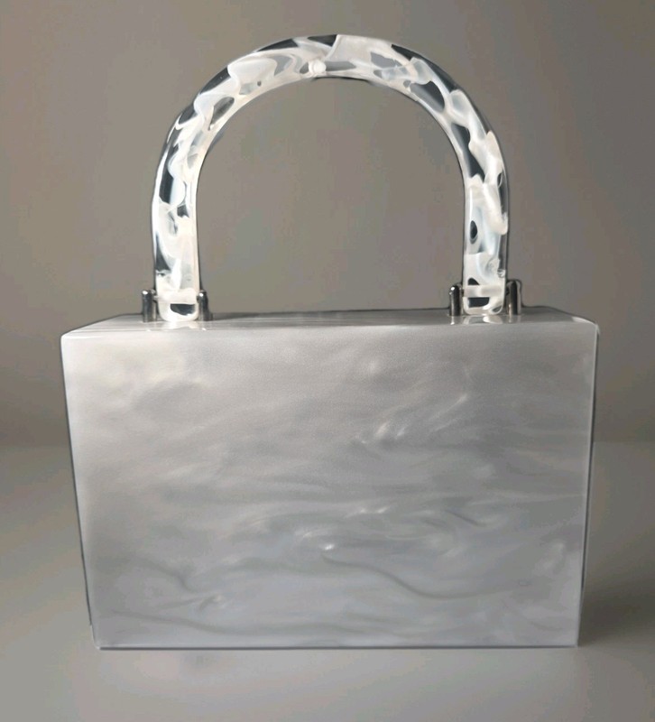 CHARLOTTE MAX Luxury Acrylic Purse Pearlized Silver Marble USA Made MSRP $595