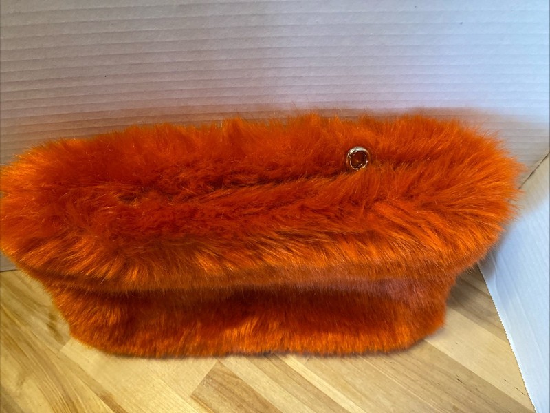 URBAN OUTFITTERS Fuzzy, Faux Fur Colorful Orange Clutch Bag Medium 8x12 Inch gallery