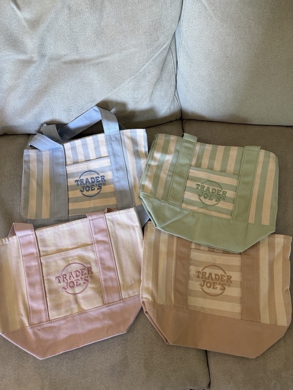Trader Joe’s Pastel Stripe Canvas Mini Tote Bag Set Of 4