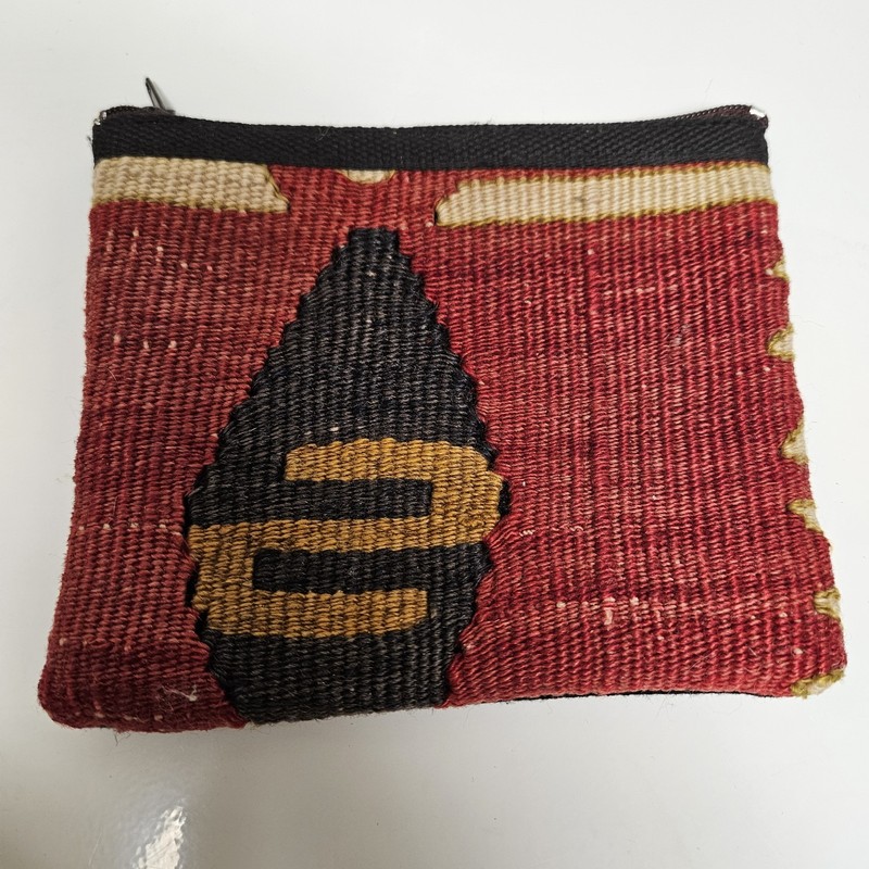Handmade Kilim Wool Purse Coin Pouch Zipper Bag Made In Turkey Aztec Native Rug