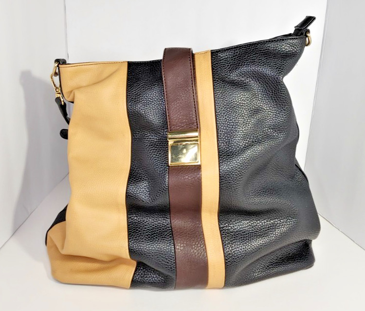 Charming Charlie Leather Hobo Shoulder Bag Purse - Black Tan - Classic Office gallery
