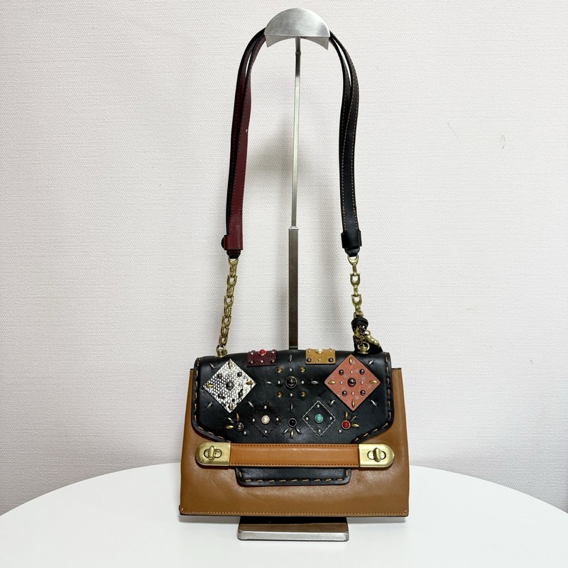 Rare Coach Swagger Embellished Patchwork Prairie Rivets Chain BAG 25476