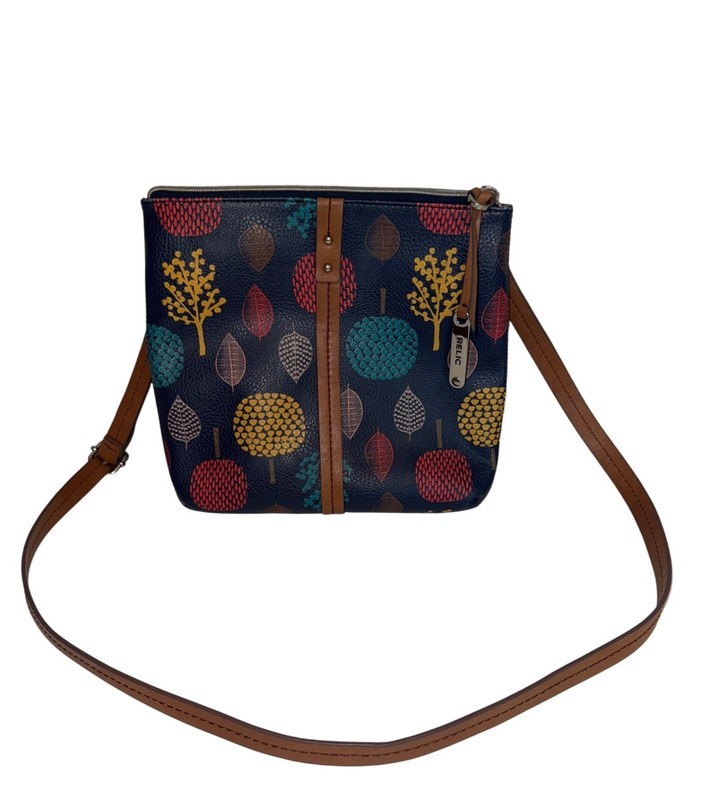 Relic Crossbody Purse Navy Blue Multicolor Botanical Print Trees Modern Artsy