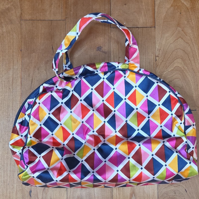 Celebrity New York Geometric Multicolor Zip Top Handle VINTAGE Toiletry Bag