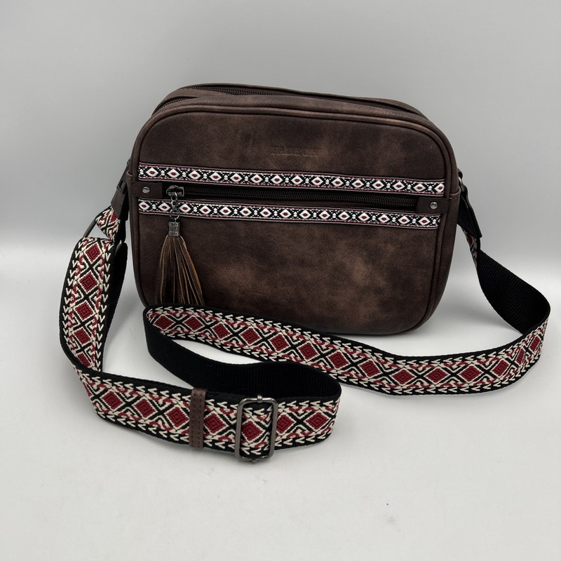 FADEON Crossbody Coffee Brown Vegan Leather Shoulder Bag Purse Handbag EUC