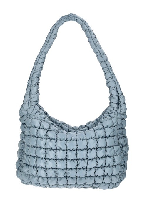 Quilted Bubble Shoulder Bag Purse Handbag, Platinum
