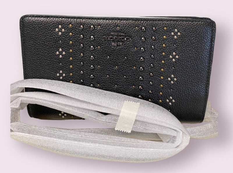 Coach 55811 Bandana Rivets Fold-Over Crossbody Dk/BLACK Pebble Leather Small NEW