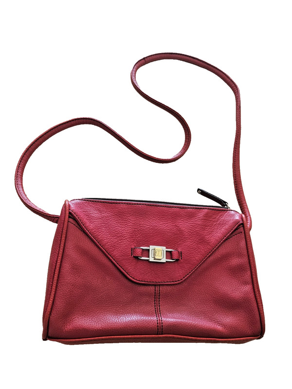 TIGNANELLO Red Genuine Pebble Leather CROSSBODY BAG Organizer Magnetic Snap Zip