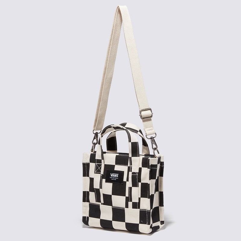 Vans Lil Pergs Checkerboard Canvas Eco Tote Bag Shoulder Black White VN000HRW3KS