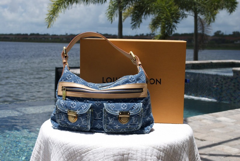 100% Authentic Louis Vuitton Monogram Denim Baggy PM Shoulder Bag (w/ Box & Bag)